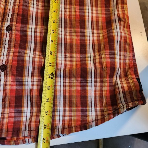 Prana Plaid Short Sleeve Button Down Shirt Organic Cotton Orange Large - Picture 9 of 9